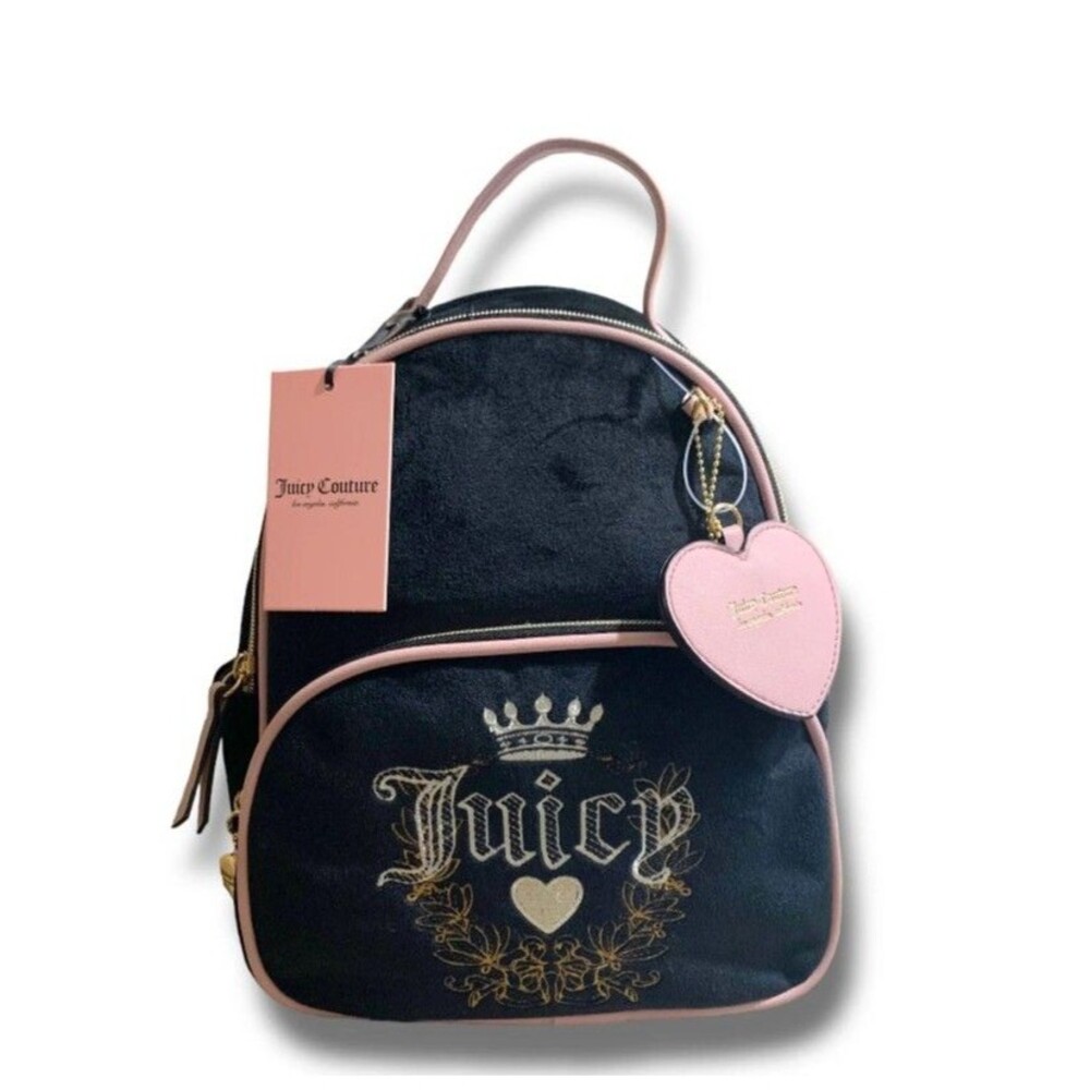 Juicy Couture Black Backpack Licorice Embroidered Velour Mini Backpack Bag New